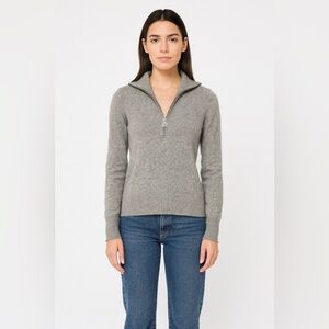 Tory Burch XS Gray Merino Wool Cashmere Angora Half Zip Sweater Rib Collar